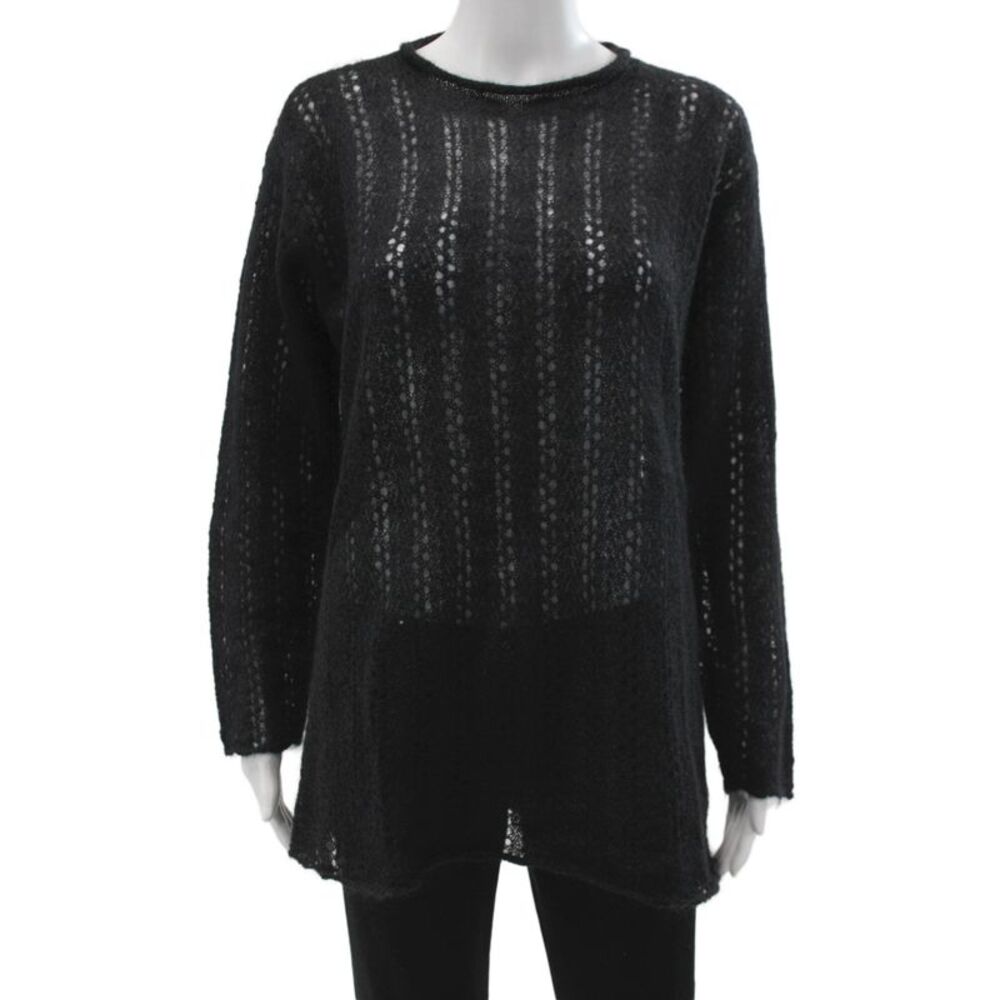 Ballinger Gold Women Pullover Striped Black Mohair Sweater Size L
